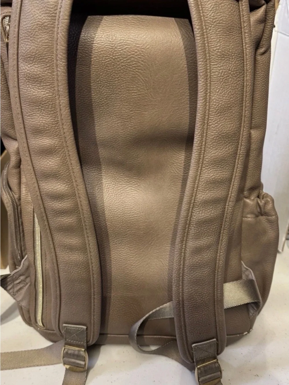 Itzy Ritzy Beige & Brown Herringbone Diaper Backpack with Tassel